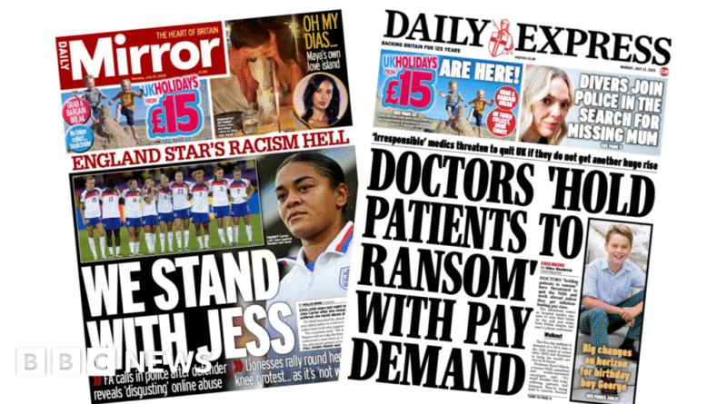 Newspaper headlines: 'Doctors hold patients to ransom' and Lionesses 'stand with Jess'