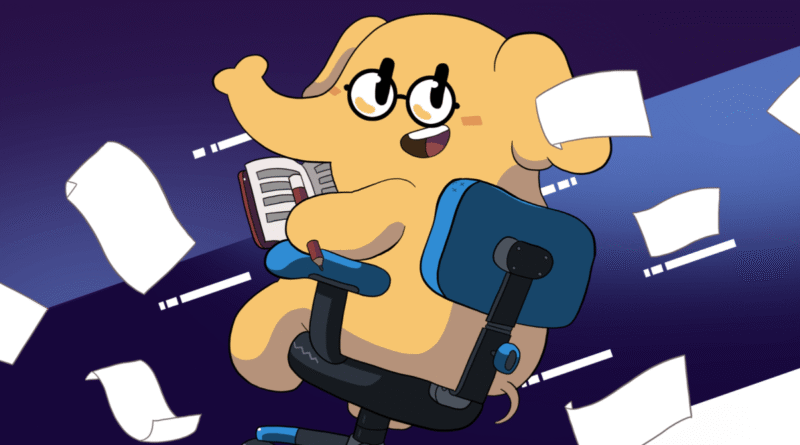 mastodon riding in an office chair