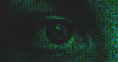 Artificial intelligence technology futuristic background. Green binary coding letters on black.