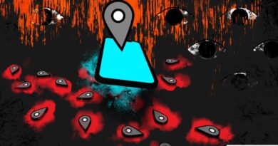 An illustration of a phone spilling location data.