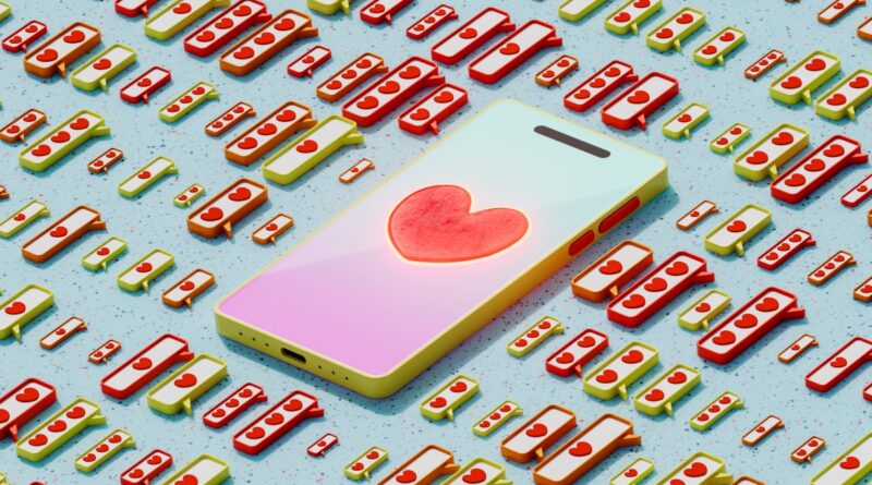 Mobile phone with heart symbol and icons