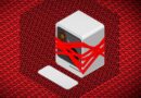 illustration of desktop computer wrapped in red tape
