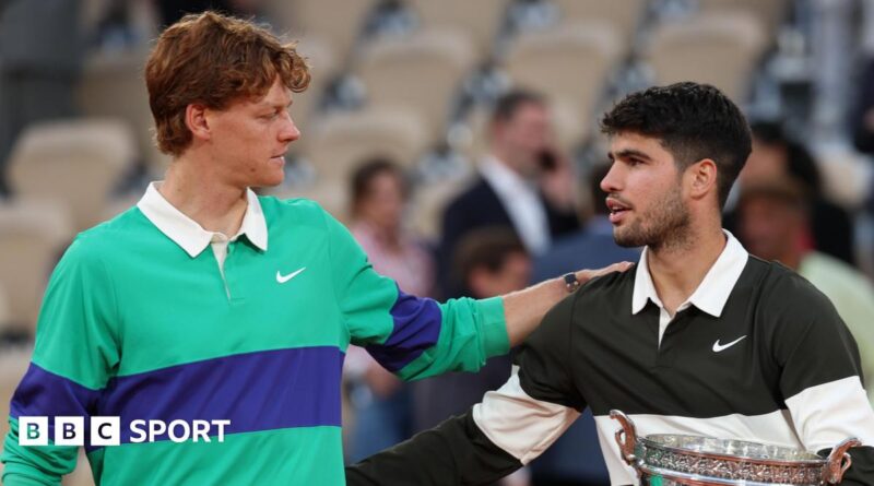 Jannik Sinner congratulates Carlos Alcaraz after their French Open final