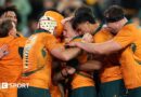 Australia congratulate Max Jorgensen for his try