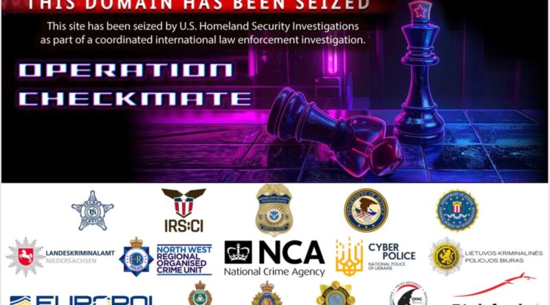 a screenshot from the now-seized dark web leak site of the BlackSuit ransomware gang, which says German, European and U.S. authorities assisted in the takedown operation.