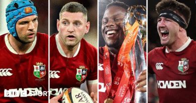 A split picture of Tadhg Beirne, Finn Russell, Maro Itoje and Tom Curry