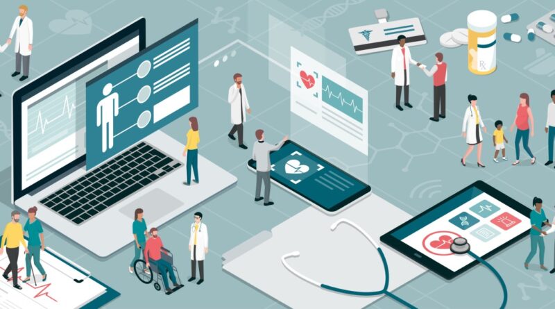 Healthcare and innovative technology: apps for medical exams and online consultation concept