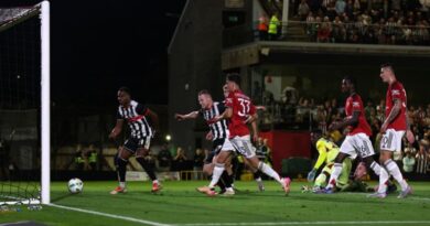 Tyrell Warren of Grimsby Town scores his team's second goal during the Carabao Cup Second Round match between Grimsby Town and Manchester United
