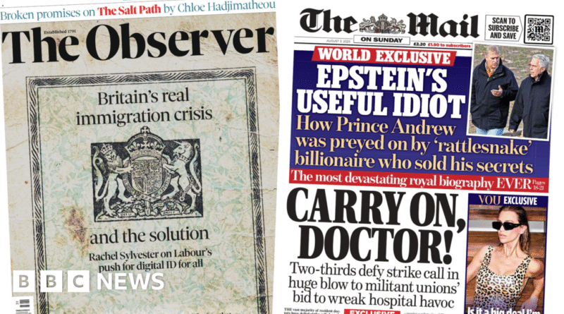 Newspaper headlines: 'Britain's real immigration crisis' and 'Carry on, doctor!'