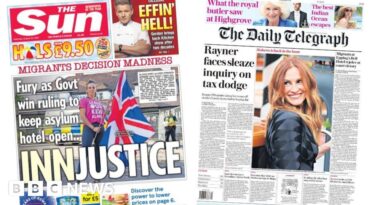 Newspaper headlines: 'Inn-justice' for Epping and 'Rayner faces sleaze inquiry'