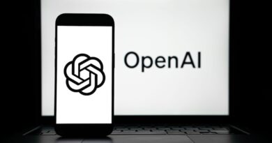 the logos of Open AI displayed on both computer and smart phone screen