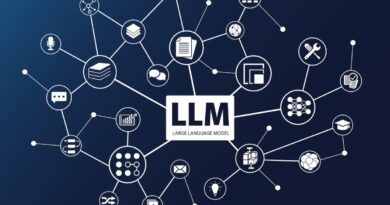 LLM word with icons as vector illustration. AI concept of Large Language Models