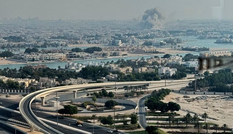 Smoke rises after an Israeli attack on Doha, Qatar on Tuesday