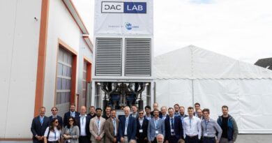 The DACLab team stands in front of one of their direct air capture units.