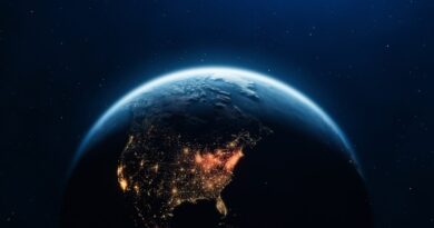 3D Render of Planet Earth with Clouds and Cities Lights. Planet Earth maps courtesy of NASA: https://visibleearth.nasa.gov/images/144875/earth-at-night-black-marble-2012-color-maps-v2.