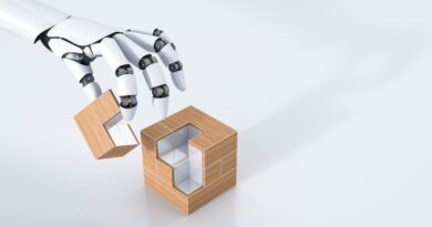 3D Rendering, robot hand assembling cube