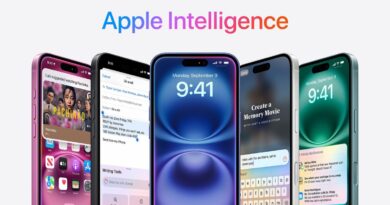array of iPhones with Apple Intelligence logos above