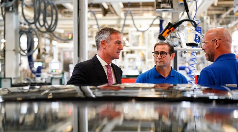 Secretary of State for Business and Trade Peter Kyle MP during a visit to Jaguar Land Rover (JLR) supplier, Webasto, in Sutton Coldfield in the West Midlands, as the carmaker extended its shutdown in the wake of a cyber attack. JLR, the UK's largest carmaker, has extended its pause in production until October 1, having a knock-on impact to the companies that supply it.