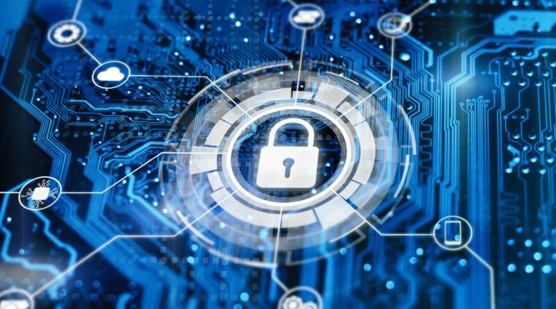 Lock in the middle of a network of applications illustrating cloud security