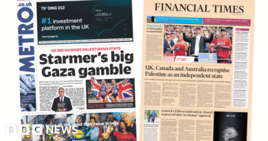 Newspaper headlines: 'Starmer's big Gaza gamble' and 'Maga send-off'