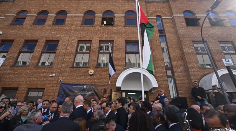 Palestinian flag raised outside embassy in London after UK recognition