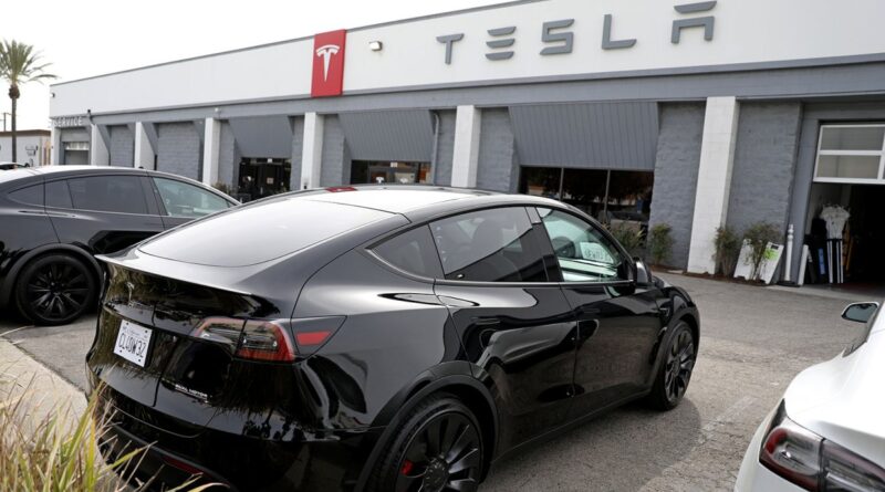 BURBANK, CA - FEBRUARY 16: Tesla Dealership along 811 S San Fernando Blvd, Thursday, Feb. 16, 2023 in Burbank, CA. Tesla, Inc. is recalling 362,758 vehicles in the U.S. because its Full Self-Driving Beta software may cause a crash, according a notice from the National Highway Transportation Safety Administration. (Gary Coronado / Los Angeles Times via Getty Images)