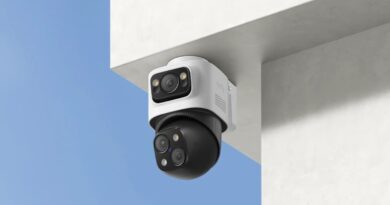 A promotional photo of a Eufy security camera and its accompanying app.