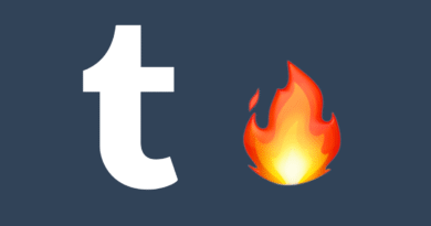 the tumblr logo next to a fire emoji