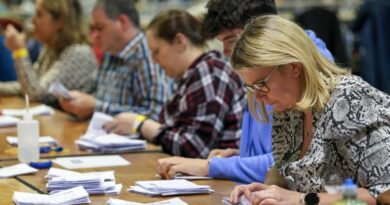 Counting of ballots takes place in the Irish Presidential election at the RDS count centre in Dublin City centre in Ireland on October 25, 2025.