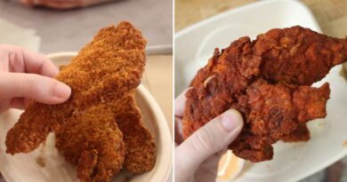 I tried spicy chicken tenders from Dave's Hot Chicken and Chicken Guy. The biggest ones impressed me the most.