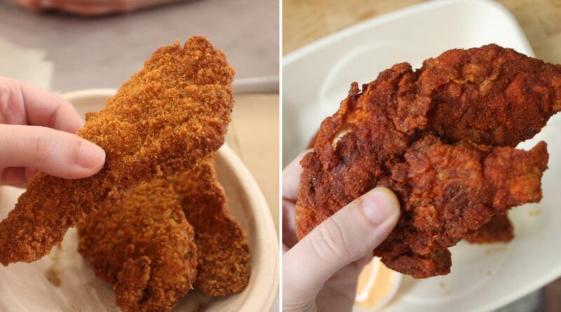 I tried spicy chicken tenders from Dave's Hot Chicken and Chicken Guy. The biggest ones impressed me the most.