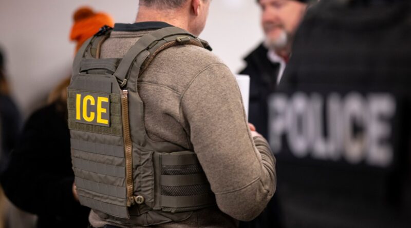 US Immigration and Customs Enforcement (ICE) agents, along with other federal law enforcement agencies, attend a pre-enforcement meeting in Chicago, Illinois, US, on Sunday, Jan. 26, 2025.