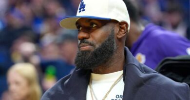 LeBron James reacts.