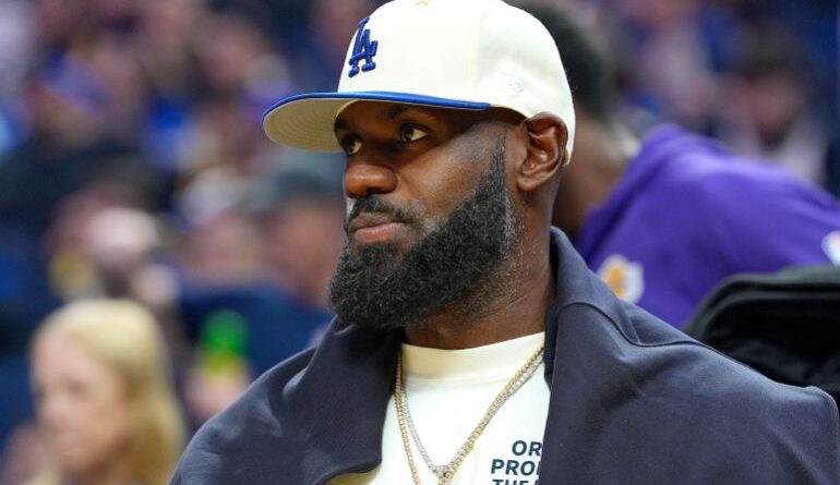 LeBron James reacts.