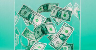 Dollar bills floating in a box