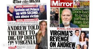 Newspaper headlines: 'Andrew told Met to dig up dirt on Virginia' and 'Virginia's revenge'