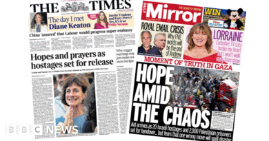 Newspaper headlines: 'Hostages set for release' and 'Hope amid the chaos'