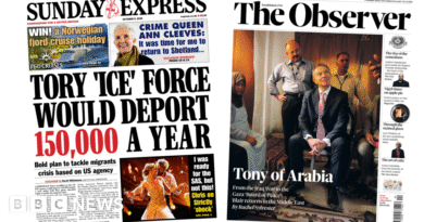 Newspaper headlines: 'Tory 'ICE' force would deport 150,000 a year' and 'Tony of Arabia'