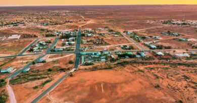 An aerial photograph of White Cliffs, an opal mining community in Australia