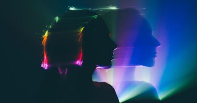 Blurred portrait of a woman taken with long exposure, concept of surrealism and spirituality.