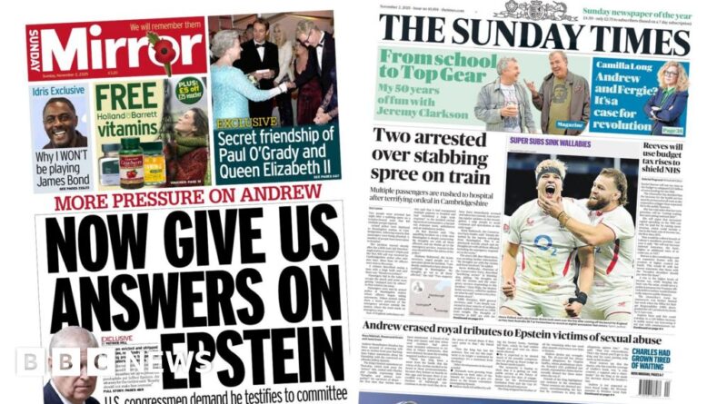 Newspaper headlines: 'More pressure on Andrew' and 'Two arrested over stabbing spree'