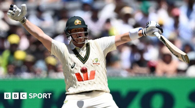 Melbourne Cricket Ground head curator Matt Page (left) inspects the pitch during the lunch break on day two of the fourth Ashes Test
