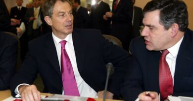 Former UK prime minister Tony Blair, left, at a European summit in Barcelona with former chancellor Gordon Brown