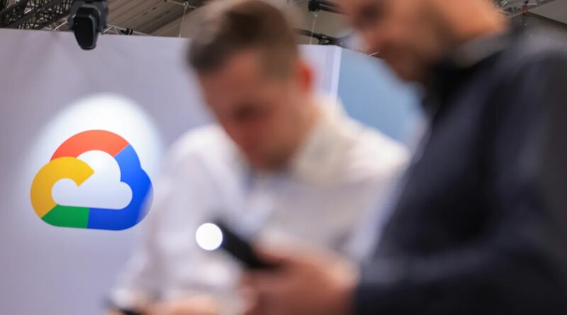 The Google Cloud logo at the company's booth at the Hannover Messe 2024 trade fair in Hannover, Germany, on Monday, April 22, 2024.