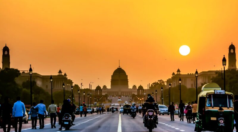 sunset over Indian street scene