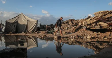 Flooding hits displaced Palestinians’ tents after heavy rain in Gaza