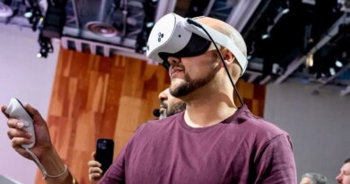 An attendee wears a Quest 3s virtual reality headset during the Meta Connect event in Menlo Park, California, US, on Wednesday, Sept. 25, 2024. 