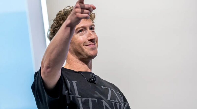 Mark Zuckerberg, chief executive officer of Meta Platforms Inc., during the Meta Connect event in Menlo Park, California, US, on Wednesday, Sept. 25, 2024. Meta Platforms Inc. debuted its first pair of augmented reality glasses, devices that show a combined view of the digital and physical worlds, a key step in Chief Executive Officer Mark Zuckerberg's goal of one day offering a hands-free alternative to the smartphone. Photographer: David Paul Morris/Bloomberg via Getty Images