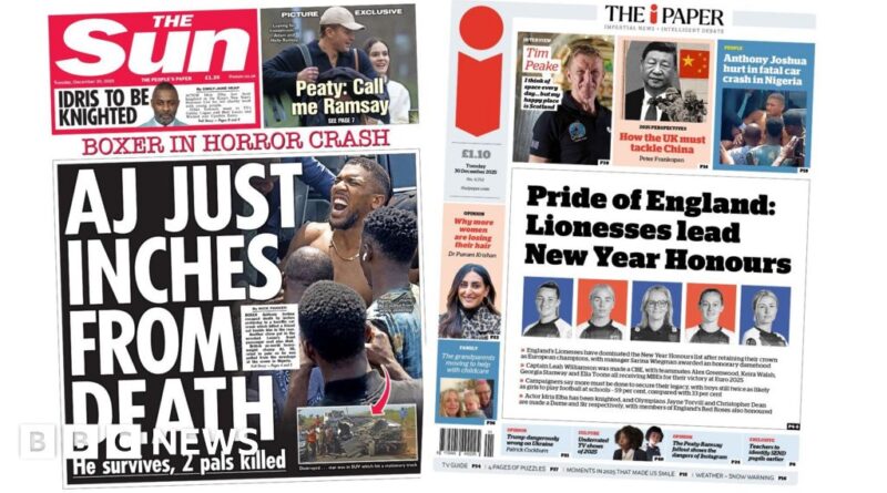 Newspaper headlines: Anthony Joshua in 'horror crash'