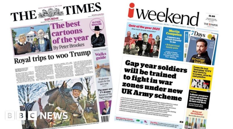 Newspaper headlines: 'Royal trips to woo Trump' and 'Gap year soldiers'
